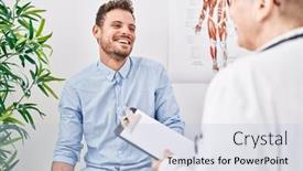  Presentation with doctor and patient medical consultation - PPT theme with mother-and-son-patient background and a light blue colored foreground