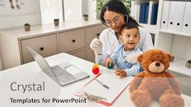  Presentation with pediatrician - Presentation design having mother-and-son-pediatrician background and a lemonade colored foreground