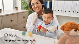  Presentation with pediatrician - Slide deck consisting of mother-and-son-pediatrician background and a soft green colored foreground