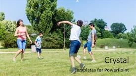  Presentation with sports badminton - Slide set having mother and son playing badminton background and a mint green colored foreground