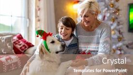  Presentation with golden christmas - Slide deck consisting of mother-and-son-playing background and a coral colored foreground