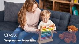  Presentation with home - PPT theme enhanced with mother-and-son-playing background and a ocean colored foreground