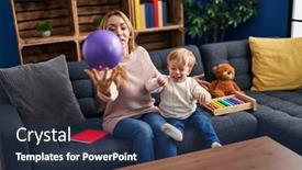  Presentation with home - PPT layouts consisting of mother-and-son-playing background and a ocean colored foreground