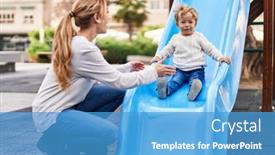  Presentation with park - Presentation theme with mother-and-son-playing background and a teal colored foreground