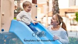  Presentation with park - Presentation theme enhanced with mother-and-son-playing background and a light blue colored foreground