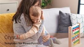  Presentation with home - Presentation theme having mother-and-son-playing background and a coral colored foreground