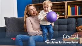  Presentation with mother son flowers - PPT theme enhanced with mother-and-son-playing background and a ocean colored foreground