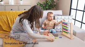  Presentation with maths - Slide set featuring mother-and-son-playing background and a coral colored foreground