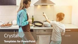  Presentation with weekend - Audience pleasing PPT theme consisting of mother-and-son-preparing-food backdrop and a coral colored foreground