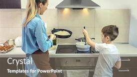  Presentation with weekend - PPT theme consisting of mother-and-son-preparing-food background and a gray colored foreground