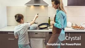  Presentation with weekend - Presentation having mother-and-son-preparing-food background and a tawny brown colored foreground