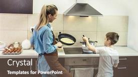  Presentation with weekend - Audience pleasing slide set consisting of mother-and-son-preparing-food backdrop and a tawny brown colored foreground