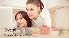  Presentation with food mask kitchen - Slides with mother and son preparing food background and a  colored foreground