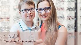  Presentation with indian mother son - Presentation theme having mother-and-son-recommending-eyeglasses background and a coral colored foreground