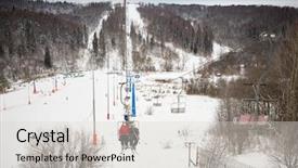  Presentation with rise - Slide deck having mother and son rise on cableway on winter day at ski resort background and a light gray colored foreground