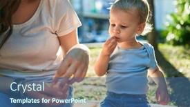  Presentation with together - Presentation theme featuring mother-and-son-sitting background and a ocean colored foreground
