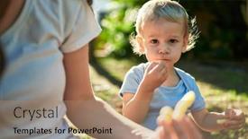  Presentation with together - PPT theme consisting of mother-and-son-sitting background and a coral colored foreground
