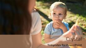  Presentation with snack - PPT layouts featuring mother-and-son-sitting background and a coral colored foreground
