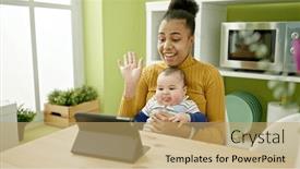  Presentation with video - Presentation theme enhanced with mother-and-son-sitting background and a coral colored foreground