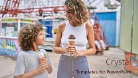  Presentation with ice cream - PPT theme with mother-and-son-smiling-confident background and a coral colored foreground