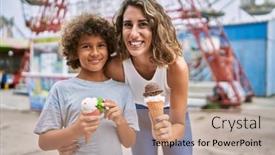  Presentation with ice cream - Slides consisting of mother-and-son-smiling-confident background and a  colored foreground