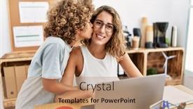  Presentation with working mother - PPT theme featuring mother-and-son-smiling-confident background and a coral colored foreground