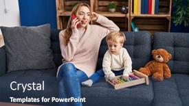  Presentation with smartphone - Presentation consisting of mother-and-son-talking background and a ocean colored foreground