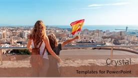  Presentation with panoramic - Presentation theme featuring mother-and-son-travellers-enjoying background and a coral colored foreground