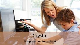  Presentation with mother son flowers - Slide set with mother and son using computer at home background and a coral colored foreground