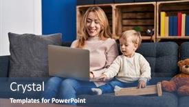  Presentation with laptop - Slide set having mother-and-son-using-laptop background and a ocean colored foreground