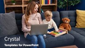  Presentation with laptop - Slide set featuring mother-and-son-using-laptop background and a tawny brown colored foreground