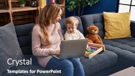  Presentation with laptop - Theme consisting of mother-and-son-using-laptop background and a ocean colored foreground