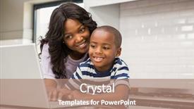  Presentation with kitchen - Colorful slide deck enhanced with mother and son using laptop backdrop and a coral colored foreground