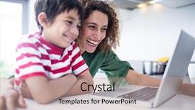  Presentation with social isolation - Presentation having mother and son using laptop background and a coral colored foreground