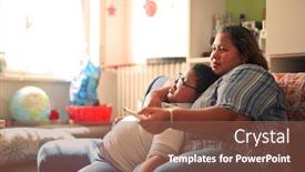  Presentation with television - Slide set consisting of mother-and-son-watch-television background and a tawny brown colored foreground