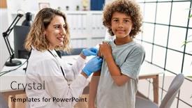  Presentation with mother child - Slides featuring mother-and-son-wearing-doctor background and a coral colored foreground