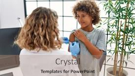  Presentation with mother child - PPT theme featuring mother-and-son-wearing-doctor background and a coral colored foreground