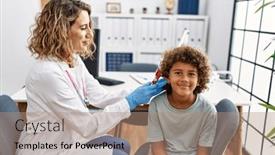  Presentation with ear - Presentation theme with mother-and-son-wearing-doctor background and a coral colored foreground