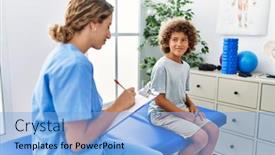  Presentation with mother son flowers - Presentation design consisting of mother-and-son-wearing-physiotherapist background and a light blue colored foreground