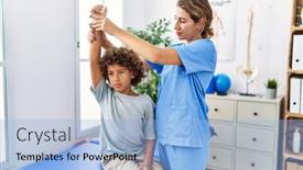  Presentation with rehab clinic - Slide set having mother-and-son-wearing-physiotherapist background and a light blue colored foreground