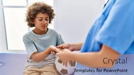  Presentation with rehab clinic - Slides enhanced with mother-and-son-wearing-physiotherapist background and a coral colored foreground