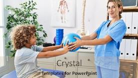  Presentation with rehab - Presentation enhanced with mother-and-son-wearing-physiotherapist background and a coral colored foreground