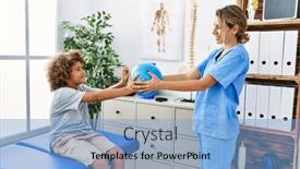  Presentation with rehab - Presentation theme enhanced with mother-and-son-wearing-physiotherapist background and a light blue colored foreground