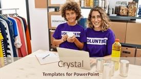  Presentation with canned food - Presentation consisting of mother-and-son-wearing-volunteer background and a lemonade colored foreground