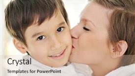  Presentation with mother love - PPT layouts featuring involved in conversation pleasant joyful appealing young woman having conversation on mobile phone and using gestures while resting in the cafe background and a white colored foreground