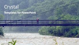  Presentation with forest bridge - Slide set with mother and son on the bridge happy woman and little boy walking outdoors in the old green forest background and a gray colored foreground