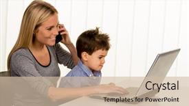  Presentation with burden - Colorful PPT theme enhanced with mother and son backdrop and a soft green colored foreground