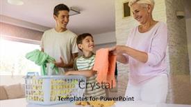  Presentation with laundry - PPT layouts consisting of mother-and-sons-sorting-through background and a coral colored foreground