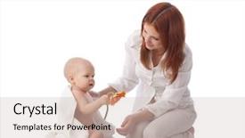  Presentation with mother baby - PPT layouts consisting of mother and sweet small baby with flower on a white background background and a soft green colored foreground