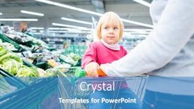  Presentation with groceries cart - Amazing PPT theme having mother-and-toddler-with-shopping backdrop and a teal colored foreground